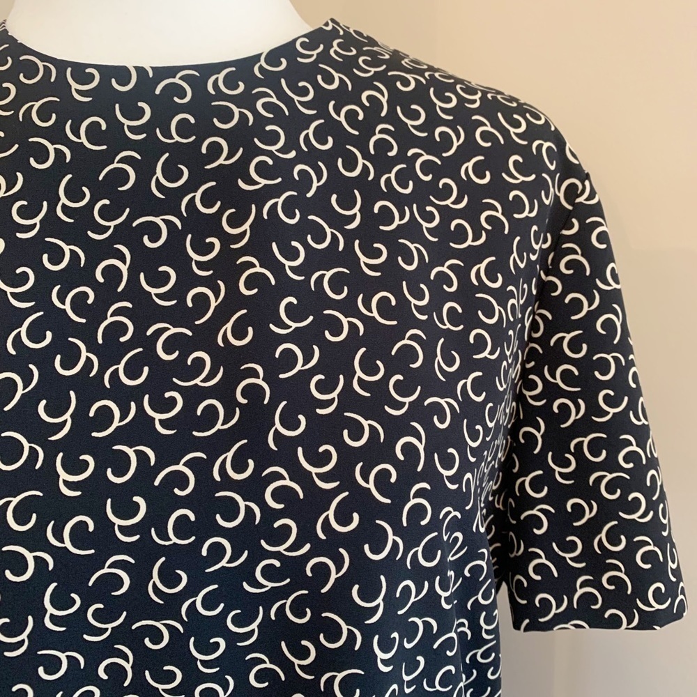 Vintage Kasper Black Cream Geometric Women’s 10 Large Short Sleeve Blouse Top